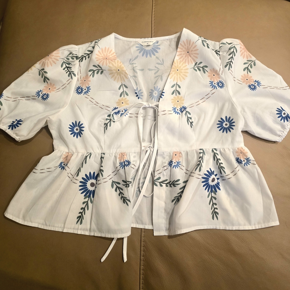 Commense Floral Embroidered Lighweight Blouse Top Womens Size XL